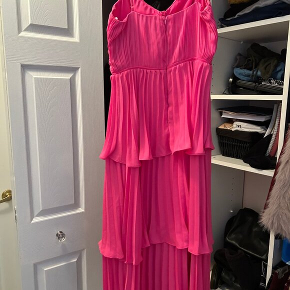Lulus Cascading Crush Hot Pink Tiered Bustier Midi Dress - Size XS - Picture 3 of 4